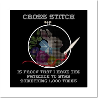 Snarky Cross Stitch Bunny in A Hoop is Stabby Posters and Art